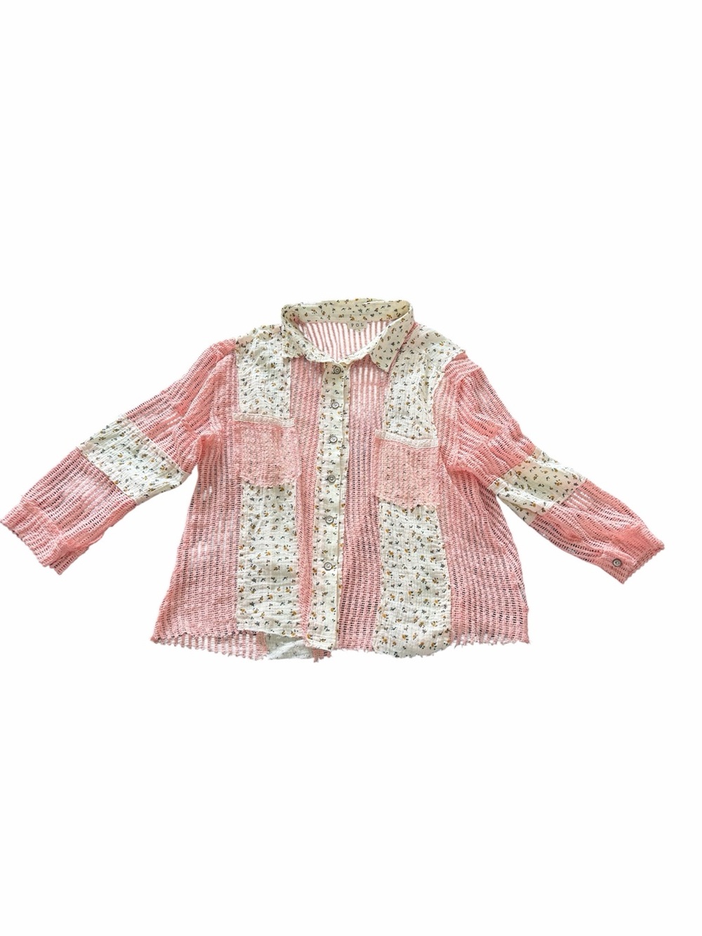 POL Clothing Oversized Pink Floral Patchwork Button Down Shirt Boho Shacket - Picture 5 of 10